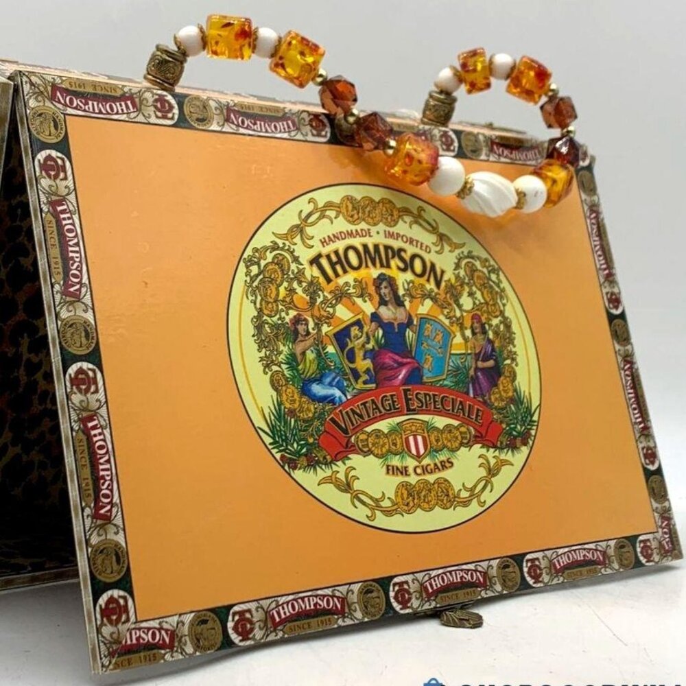 Cigar Box Handbag with Beaded Strap- Handmade